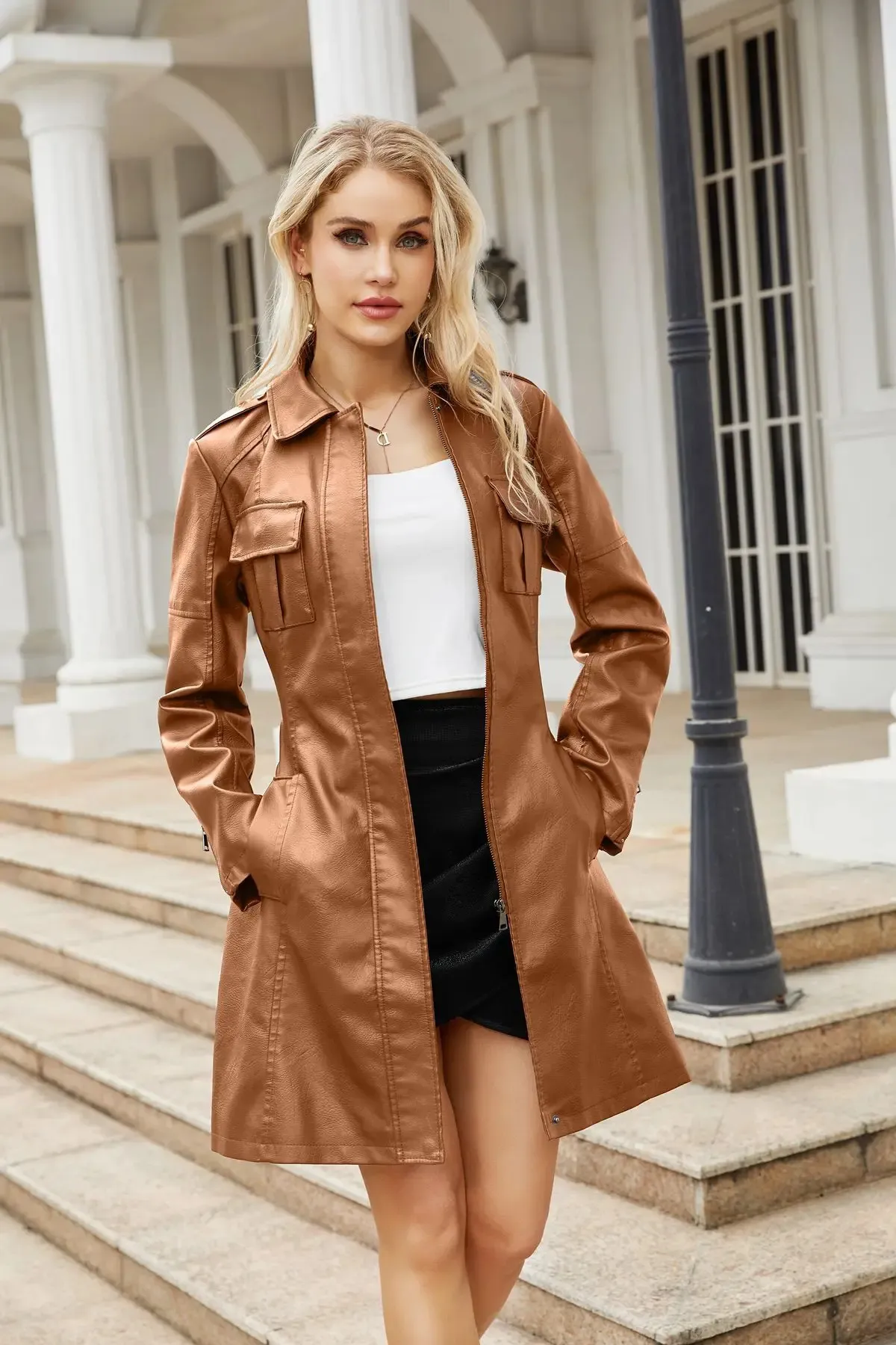 ジャケット・アウター FAKE LEATHER TRENCH COAT & LONG BOA VEST 1c04fee4-5b32-45f8-b2c8-