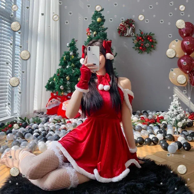 white christmas dresses Sexy Christmas Dress Adult Santa Clause Cosplay Lingerie Red Metallic Christmas Outfit, Red / L main image 0