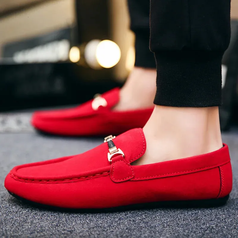 Bulk Mens Shoes With Red Soles: Casual Red Moccasins, Flat  display picture 1