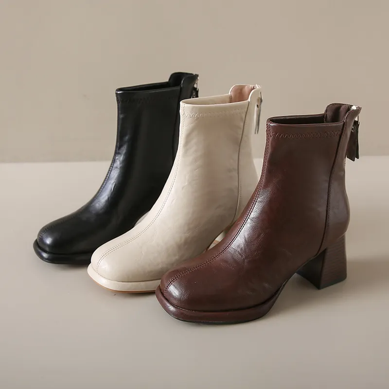 Stivali Da Donna Con Tacco Martin Alto Stivali Neri E Beige In - Main Image