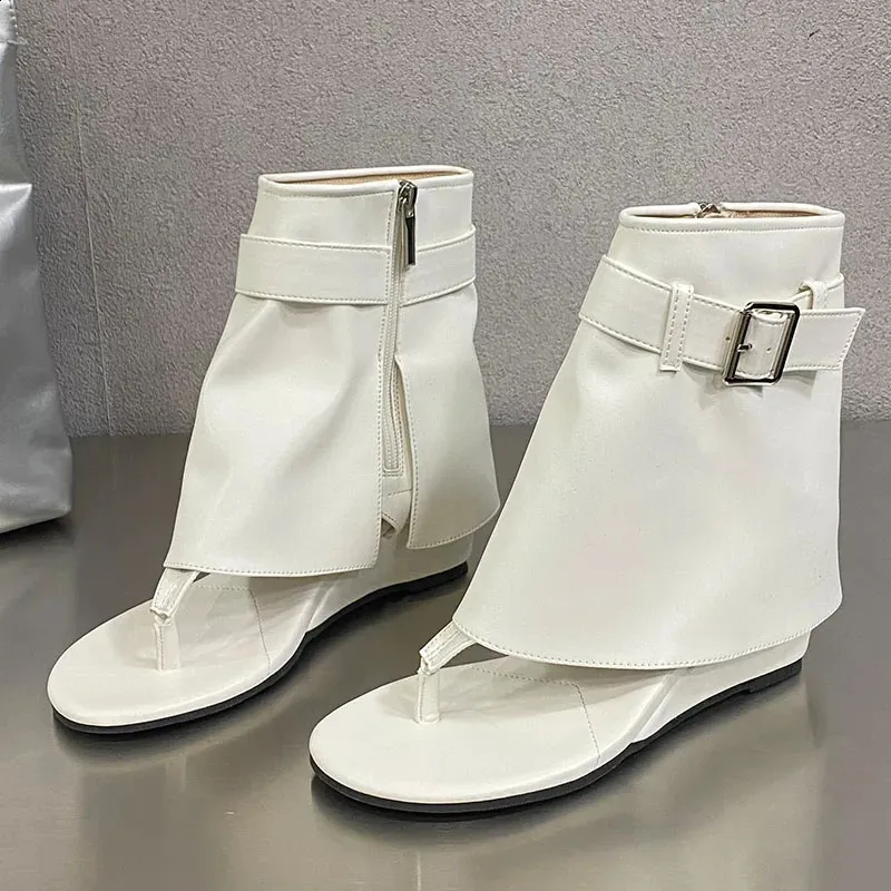 Female Footwear Zippers Ladies Sandals Shoes Fashion Round Toe Wedges Women Ankle Boots Flip Flops 240929_voghion.com