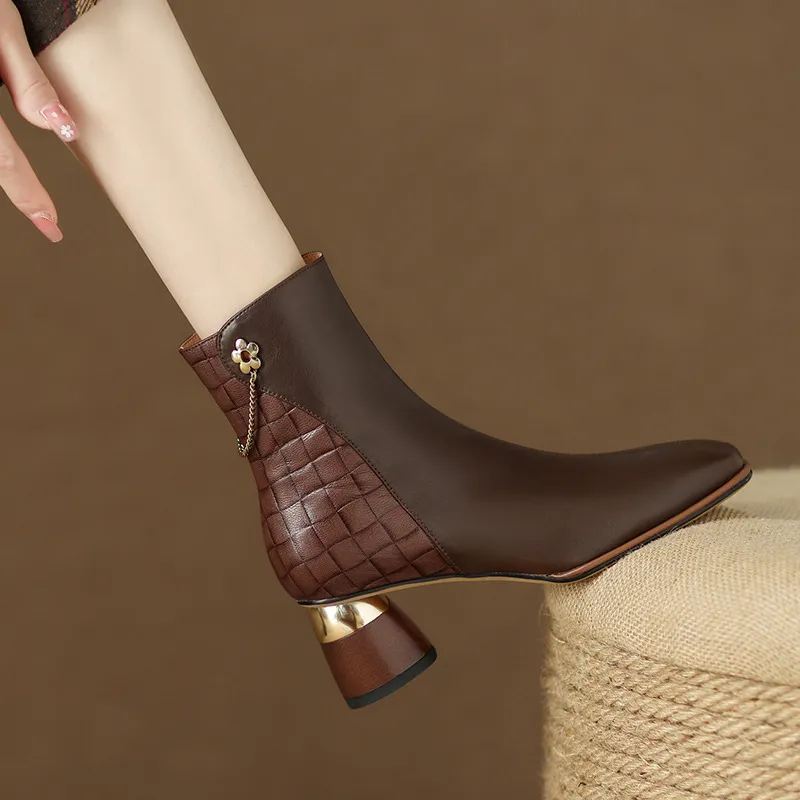 Damen Stiefeletten Mit Blockabsatz Stylische Modische Boots_voghion.com