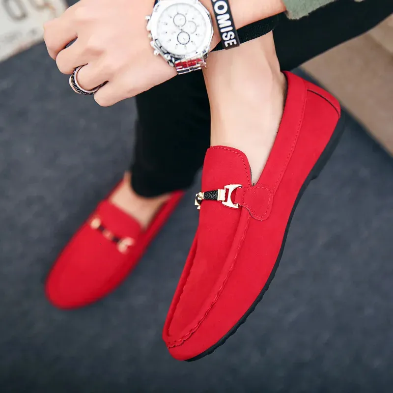 Bulk Mens Shoes With Red Soles: Casual Red Moccasins, Flat Driving