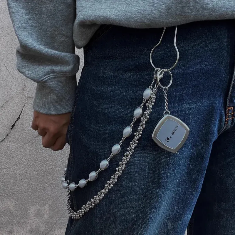 Retro Pearl Pants Chain For Men Silver Metal Hip Hop Waist  display picture 3