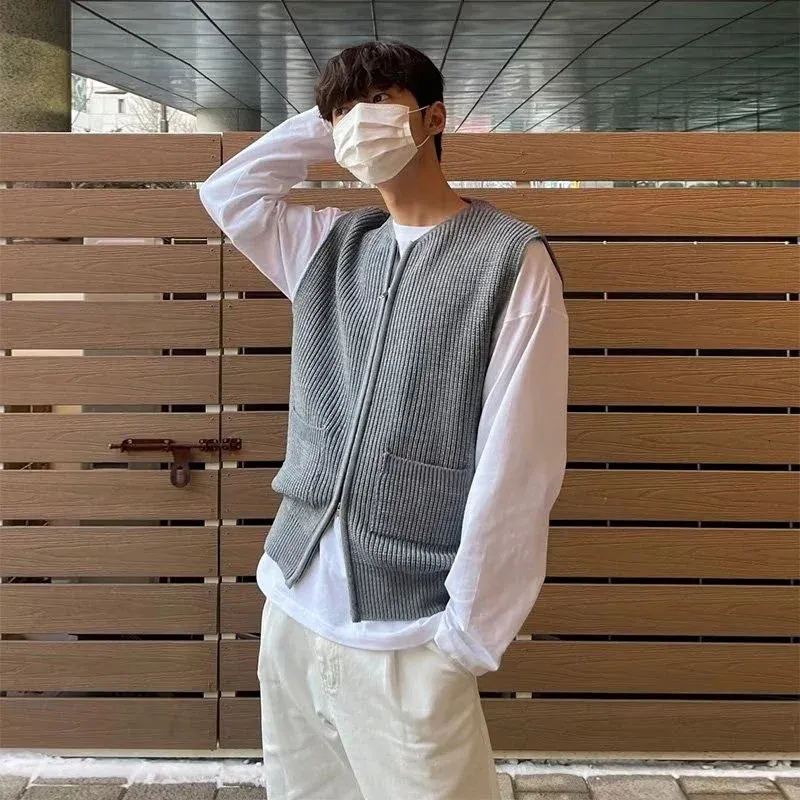 Knitted Zipper Cardigan Vest Mens Sleeveless Casual Loose