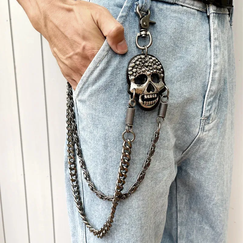 Metal Skull Keychain for Men Gothic Punk Biker Wallet Chain with