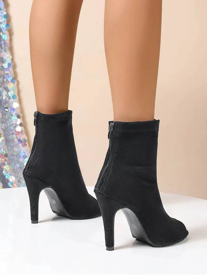ショートブーツ・ブーティ AGL D756584PGK Ankle Boots Stivale Elasticizzato In Pelle Elegant Autumn Women's Peep Toe Ankle boots near me