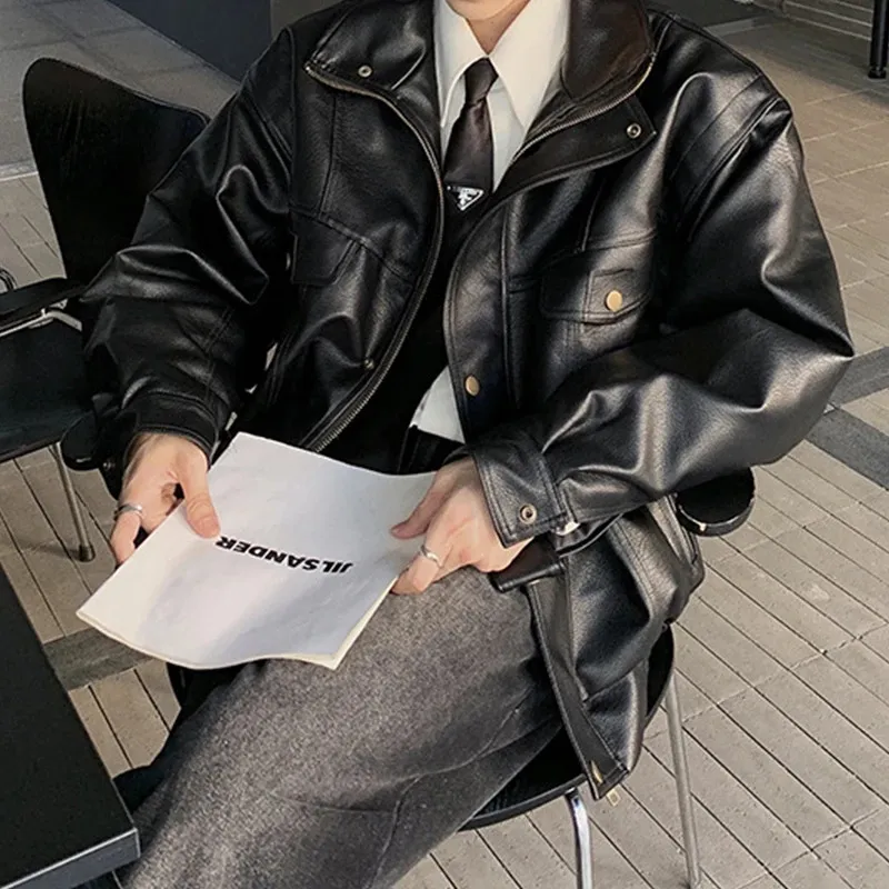 DHgate.com:Mens Vintage Leather Jacket with Lapel Zipper