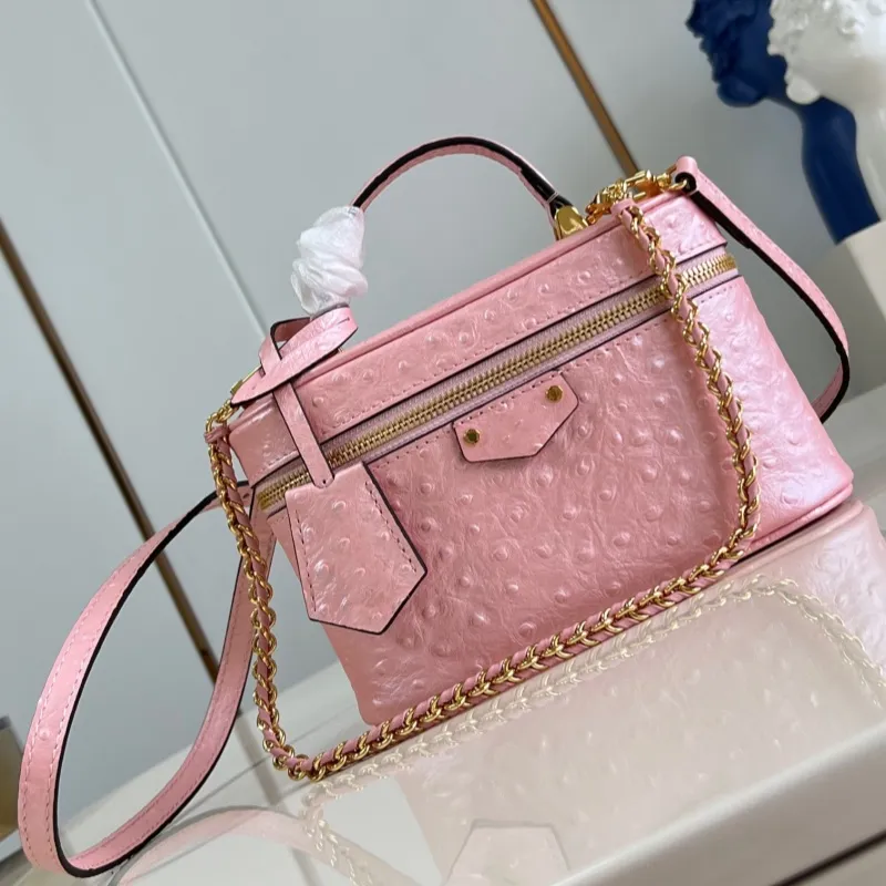 top level 10A Ostrich skin pink Vanity Pouch handbags Shoulder Bag womens bag designer bag Crossbody bag mini bag high quality purse womens bag N85820
