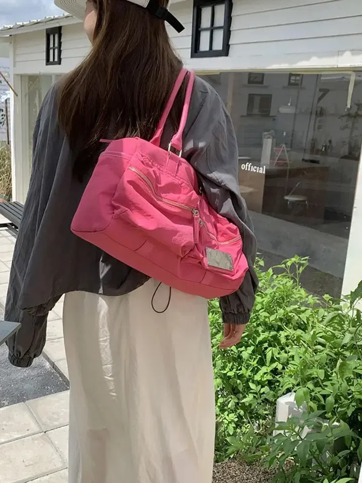 Korean Nylon Shoulder Bag For Women Pink Y2K Large Capacity  display picture 1