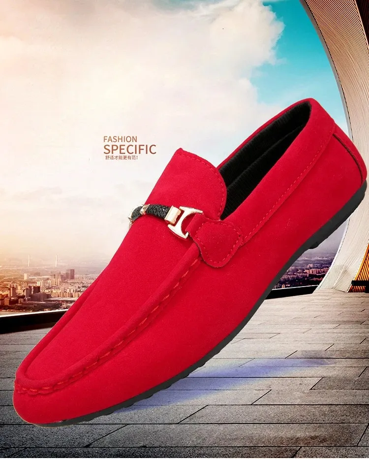 Bulk Mens Shoes With Red Soles: Casual Red Moccasins, Flat  display picture 2
