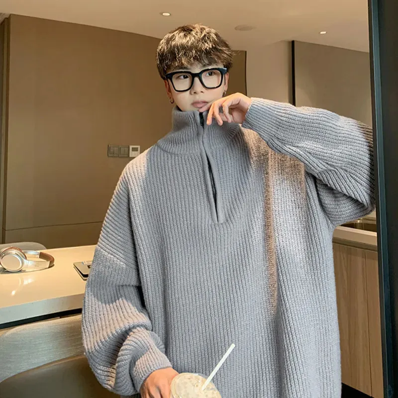 Unisex High Neck oversized sweater with Half Zipper for