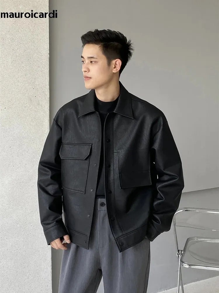 Mauroicardi Matte Black PU Leather Jacket With Flip From Zara05