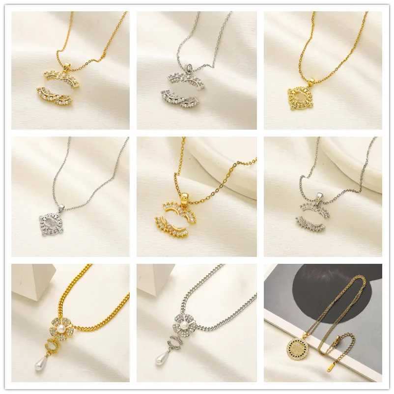 Luxury Brand Necklace Single Diamonds Letter Pendant Necklaces Gold Plated Simple Love Necklace Women Lady Gifts Wholesale