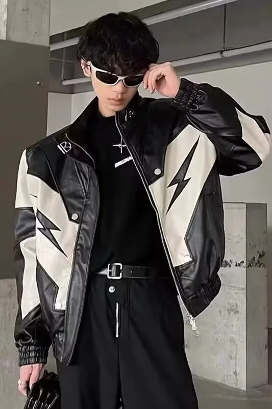 Y2k American Leather Jacket Hip Hop Mens Jacket Harajuku Fashion