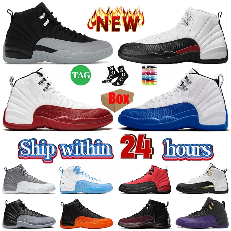 with box 12 mens sneakers 12s barons red taxi cherry blueberry flu game royalty wolf grey field purple AMM designer basketball shoes 12 trainers