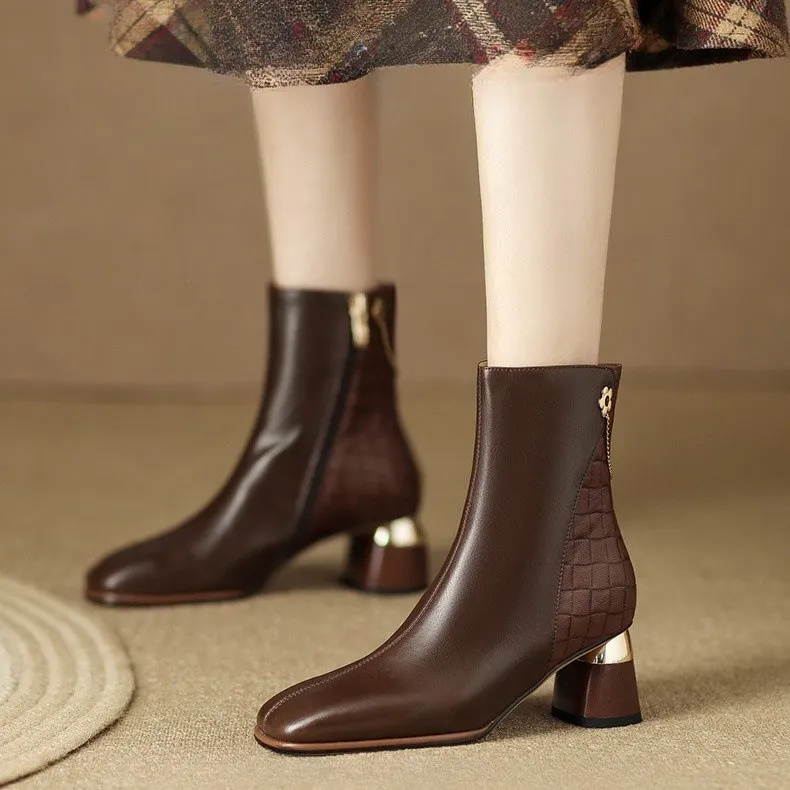 Damen Stiefeletten Mit Blockabsatz Stylische Modische Boots_voghion.com