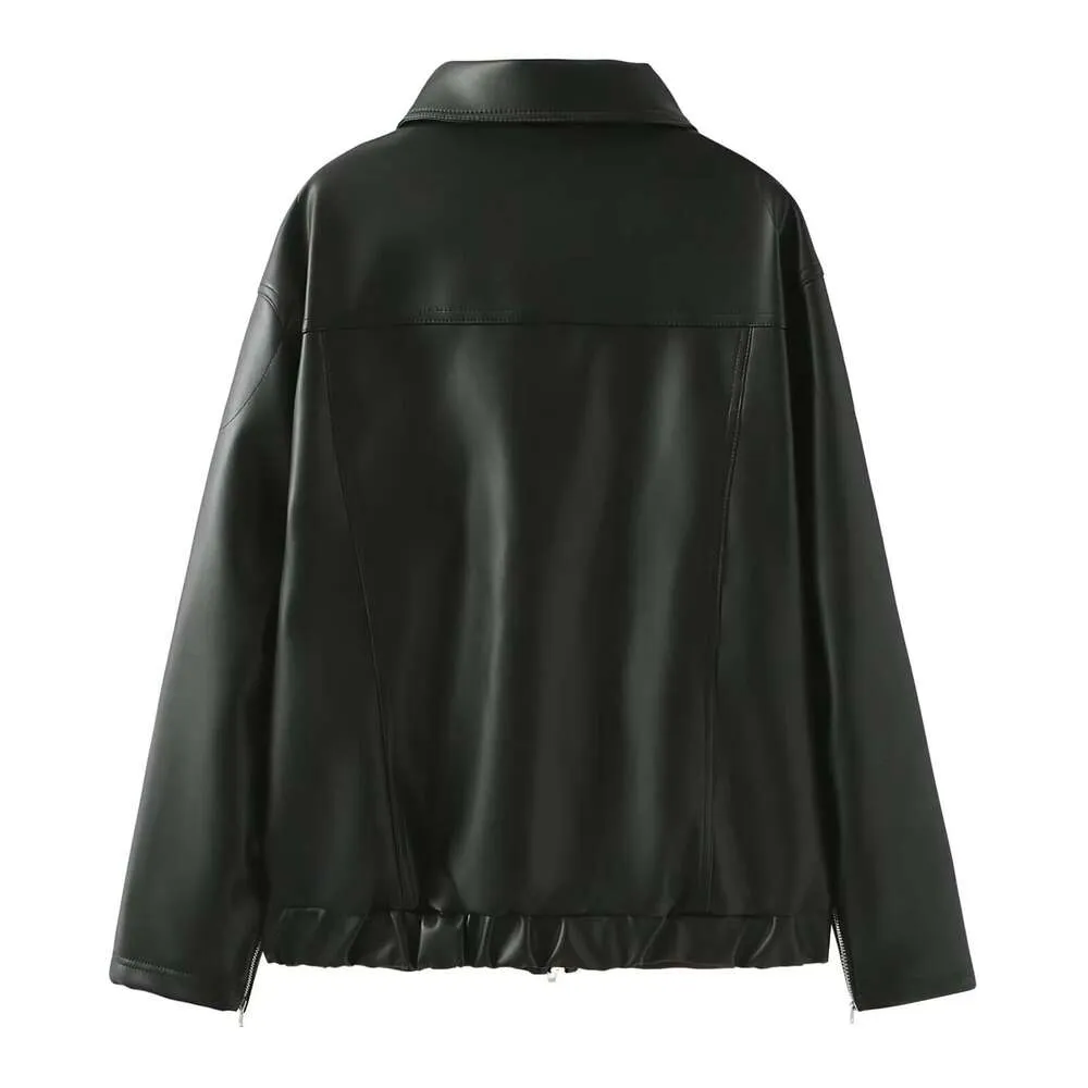 ジャケット・アウター RETRO FAKE LEATHER JACKET Premium Quality Ladies Black Leather Jacket: Retro Bow