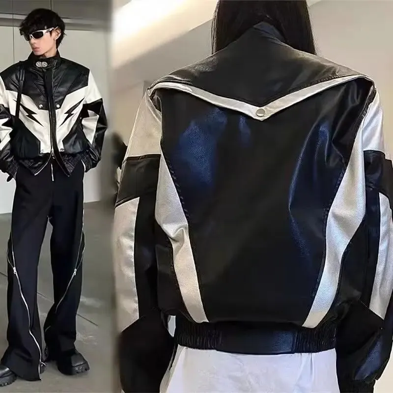 最高 Harajuku jacket leather Hop Hip Leather American Y2K Fashion Clothing