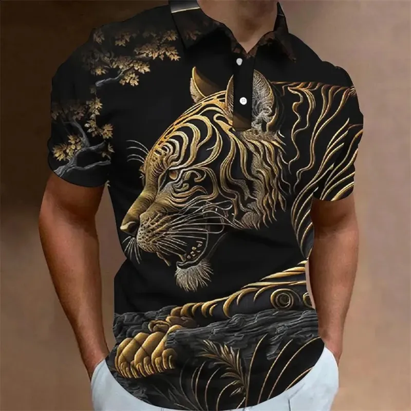Men's 3D Tiger Lion Print Polo Shirt Summer Casual Oversized Short  Sleeve Loose Fit Top