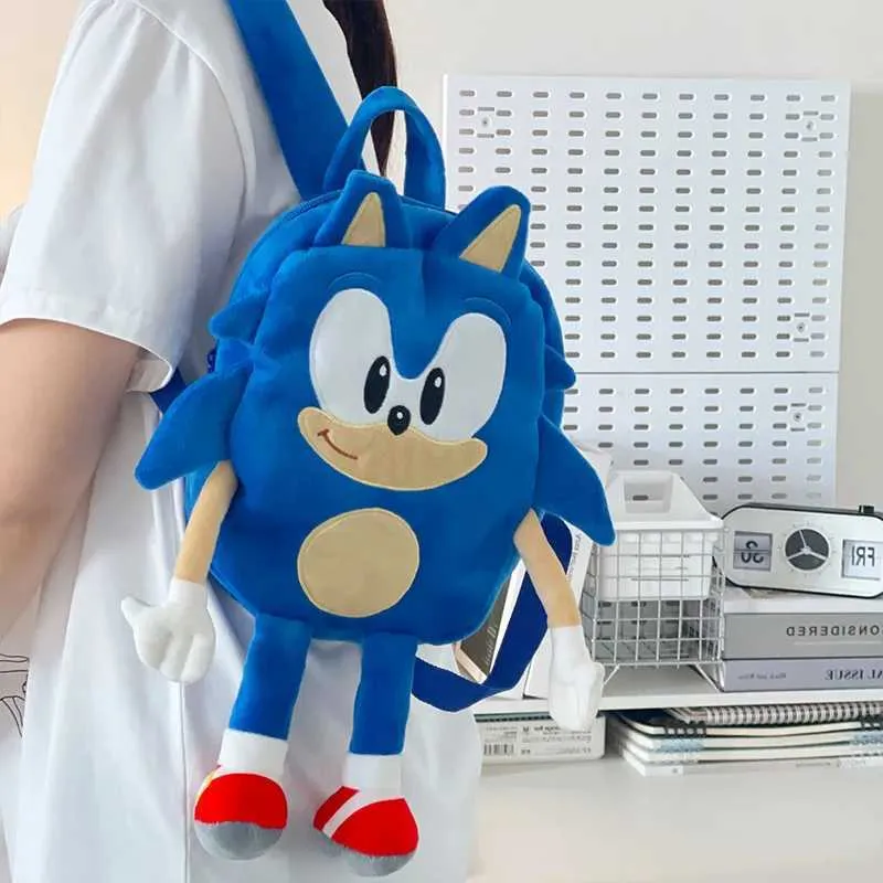 Super Sonic Plush Backpack for Kids - 20x24x9cm Soft Cartoon