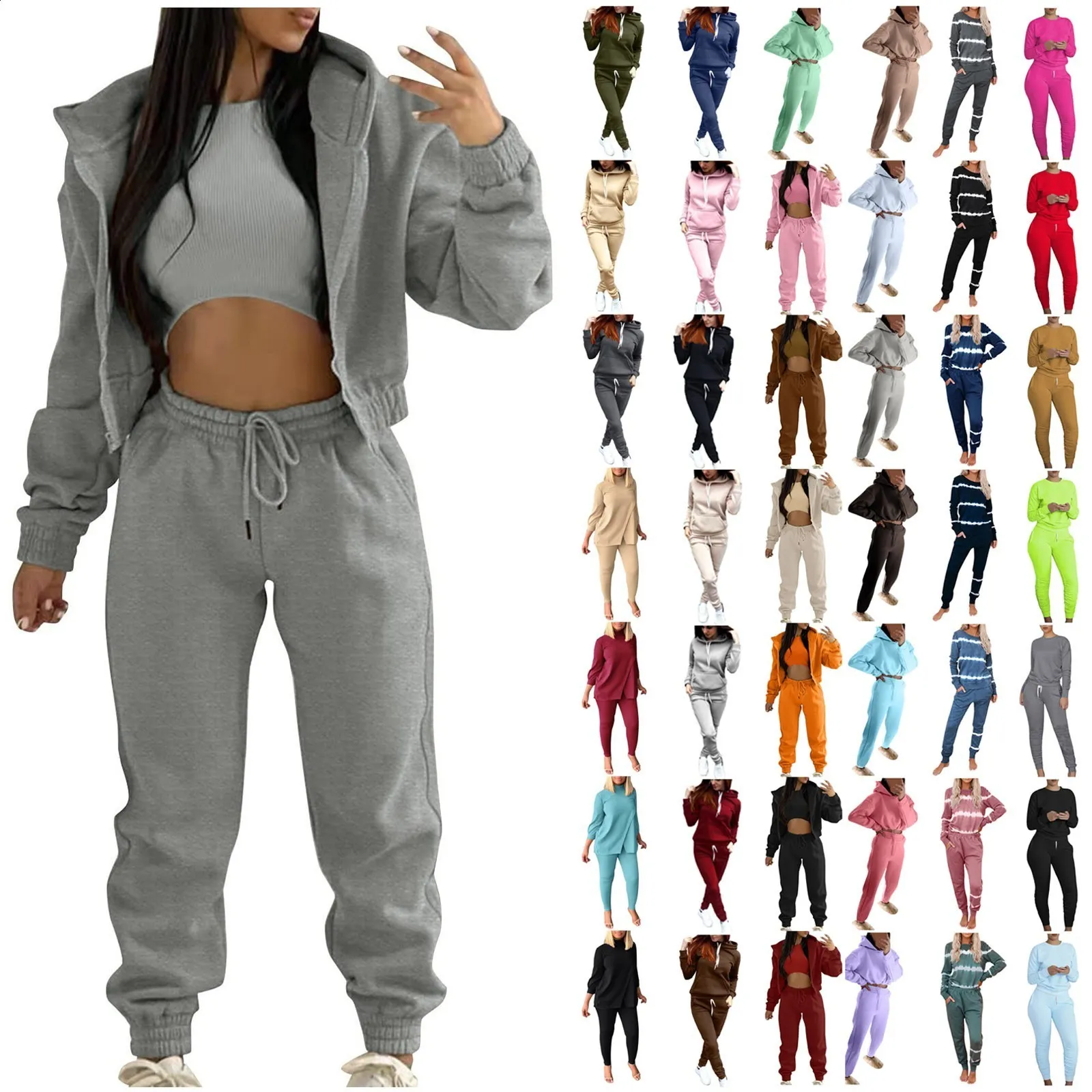 Women's Solid Color Track Suit: Casual Warm Long Sleeved Sports Shirt ...