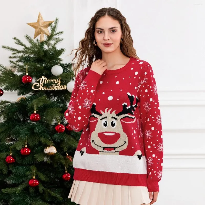 2024 Christmas Reindeer Print Dressy Christmas Sweaters Warm Loose Fit Crew Neck Pullover For Autumn Winter Long Sleeve Knitted Xmas Top From Eventswedding 18.12 DHgate.Com