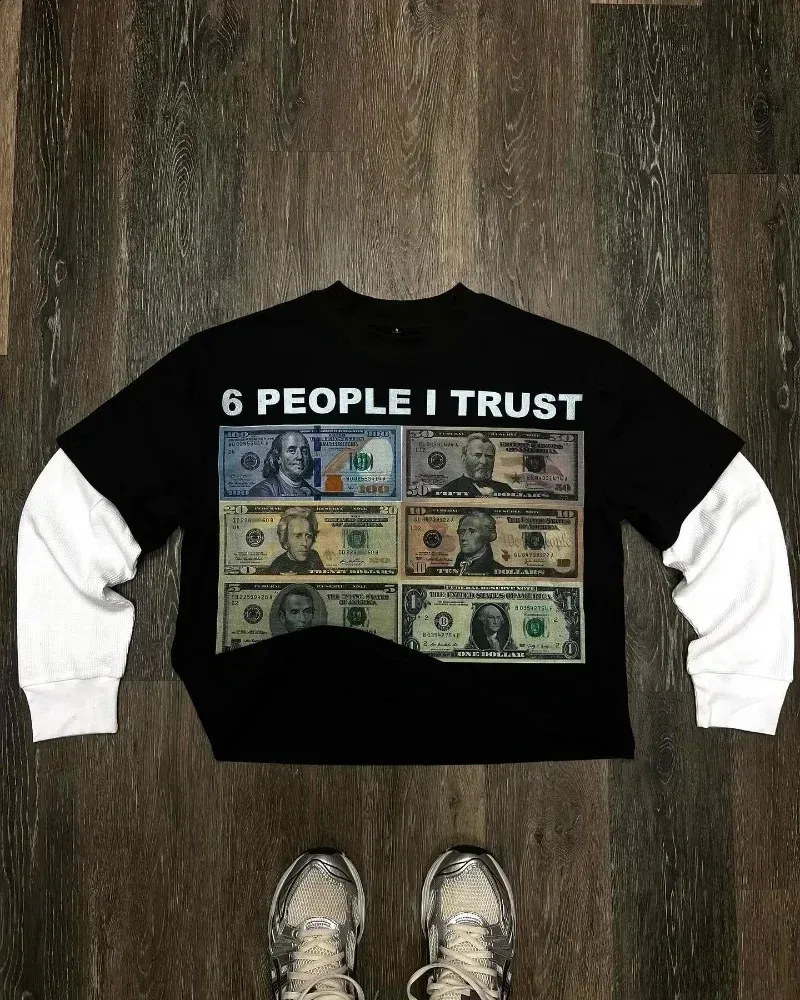 Wholesale 2024 American Trend Graphic Splicing Long Sleeve
