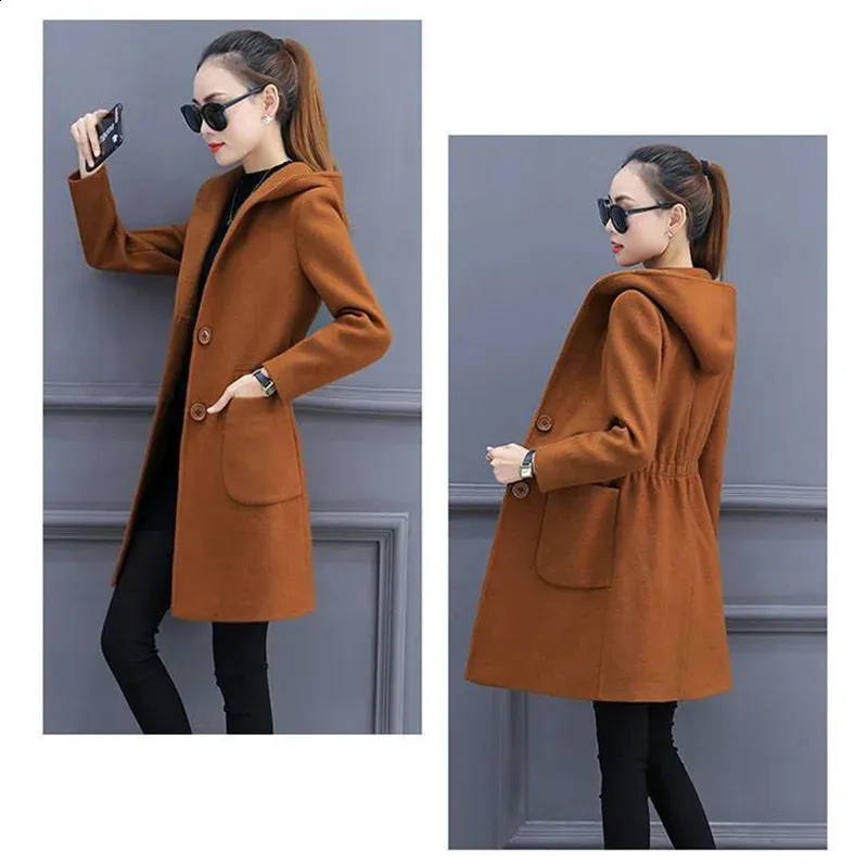 Woolen Spring Coat Women's Hooded Woolen Coat - Lightweight Spring & Autumn Mid-Length ...