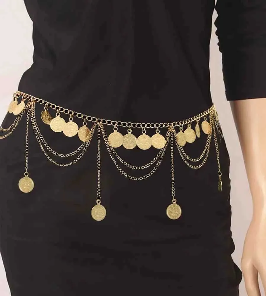 Gypsy Tribe Gold Metal Coin Tassel Waist Chain Retro Belly  display picture 1