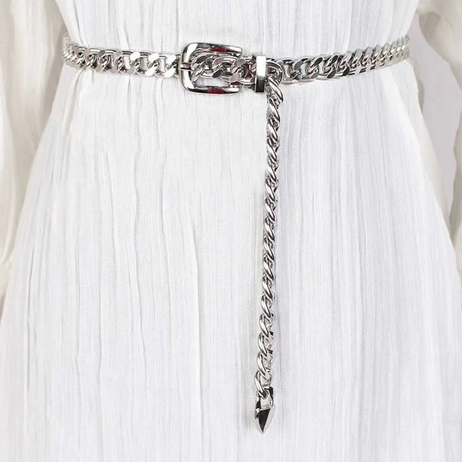 Women\'s Metal Dress Chain Belt Silver JASGOOD Womens Chain Belt Silver Moon Star Metal Palestine  main image 4