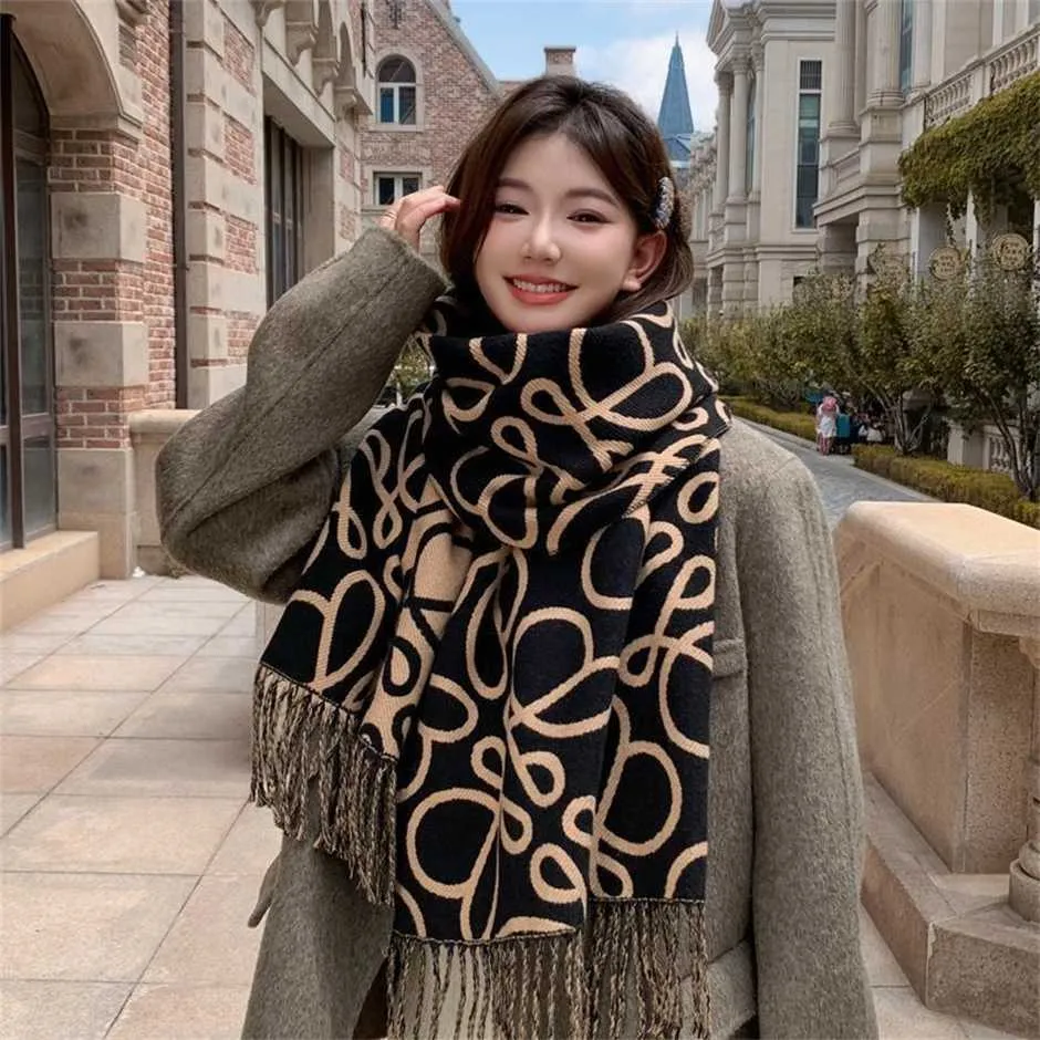 Geometric Line Tassel Scarf for Women - Korean Fashion, Thick