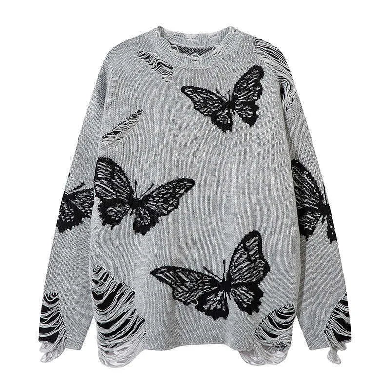 DHgate.com:Butterfly Jacquard Knit Sweater - Hole Cut, Round