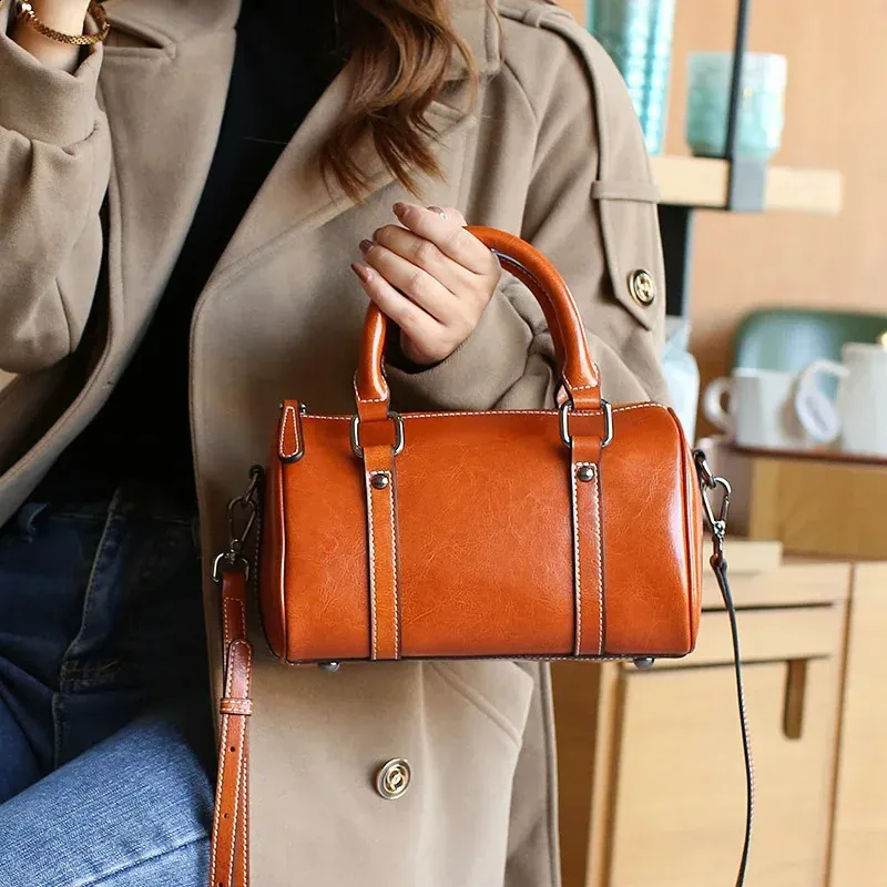 DHgate.com:Womens Classic Cowhide Leather Boston Bag - Large