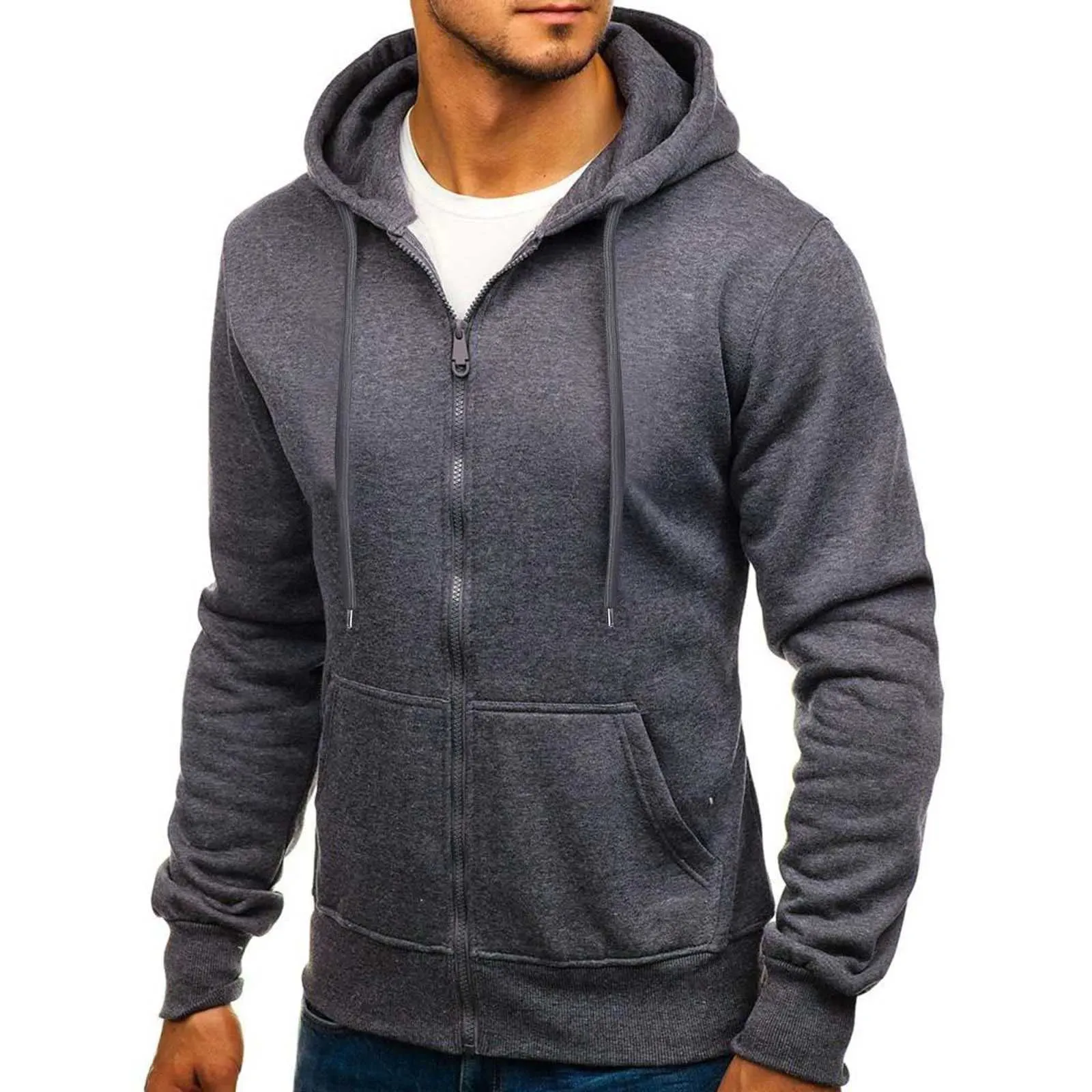 Mens Solid Color Zip Up Zipper Sweatshirt No Hood With Drawstring Pockets Perfect For Outdoor Sports And Tracksuits Q241004 From Ccawda 14.34 DHgate.Com