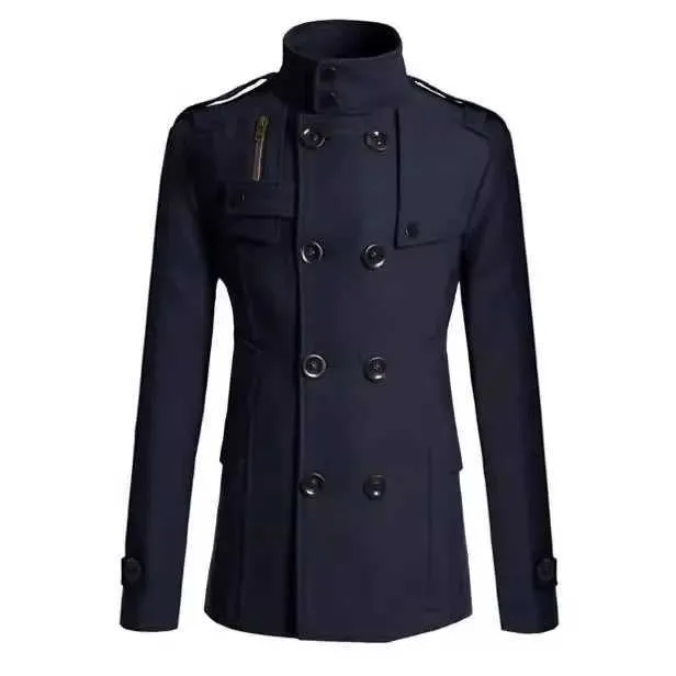 Classic Mens Woolen Trench Coat: Elegant Slim Fit Outerwear For