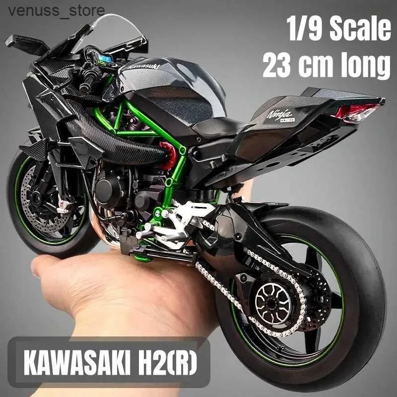 DHgate Large Scale 1 9 Diecast Kawasaki H2R Ninja Motorcycle Model with Sound Light Collectible Toy for Boys Toys Gifts