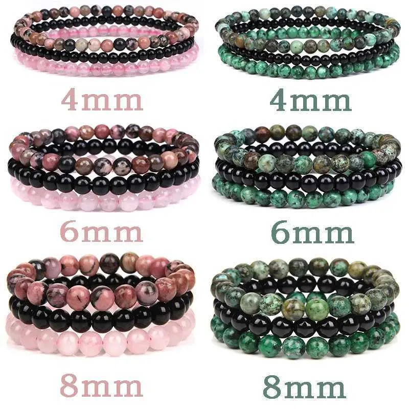 Matching Couple Bracelets - Natural Black Agate & Rose Quartz Stone, Adjustable Cord - View #4