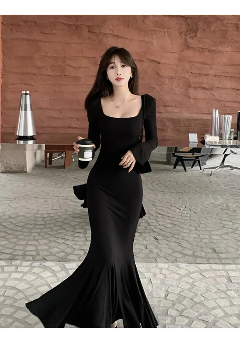 ★韓国人気★I AM MARI★SHIRRING LONG DRESS Korean Style Mermaid vestidos en windsor for Women - Elegant
