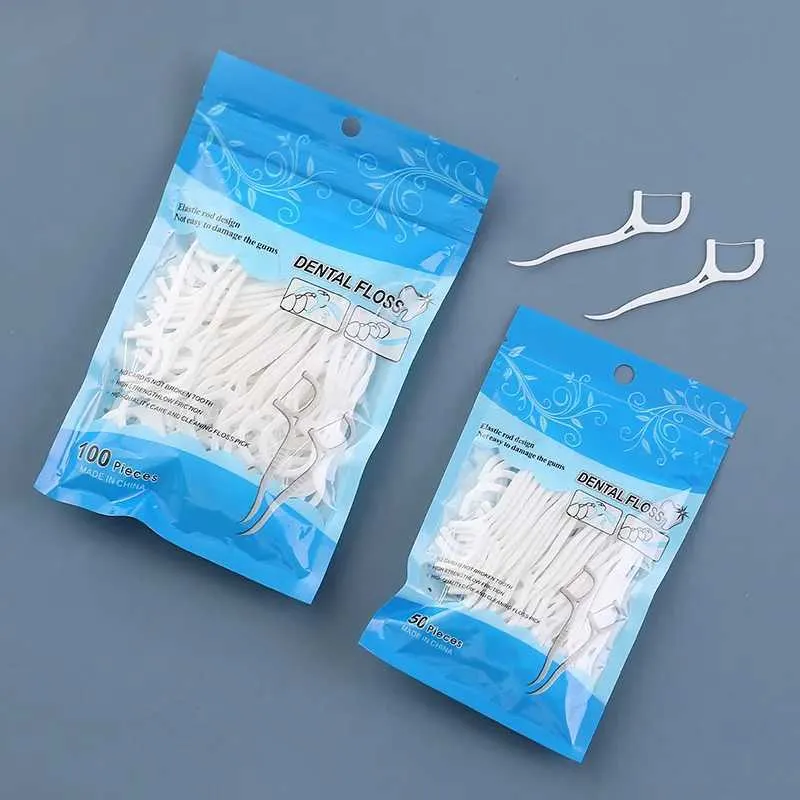 Toothpick With Loop Dental Cleaning Toothpicks with Threads, Disposable, 50 or 100 Count ...