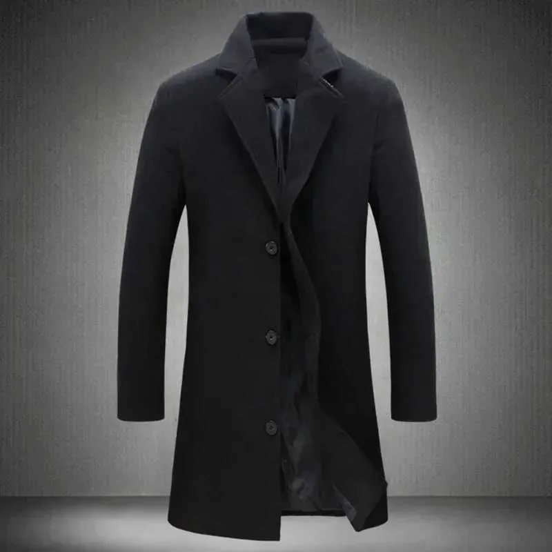 Classic Male Trench Coat: Single Breasted Wool Blend Long