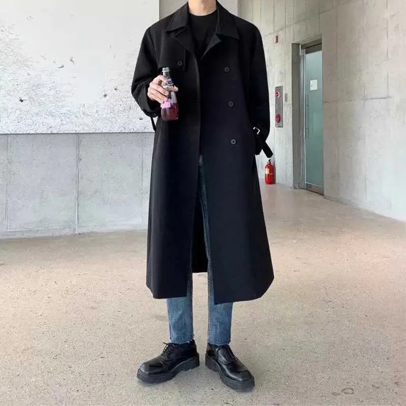 Mens Black Denim Coat: Autumn Fashionable Long Trench From