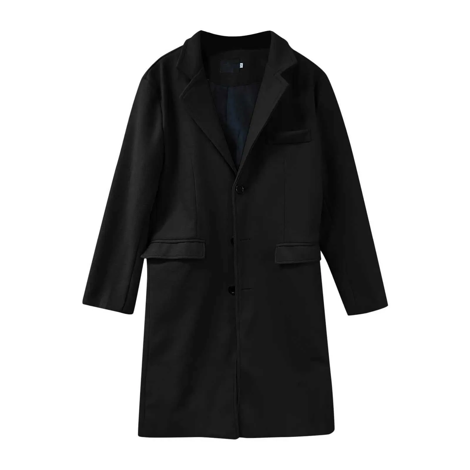 Z241004 Mens Wool Trench Coat Windproof, Single Breasted Lapel