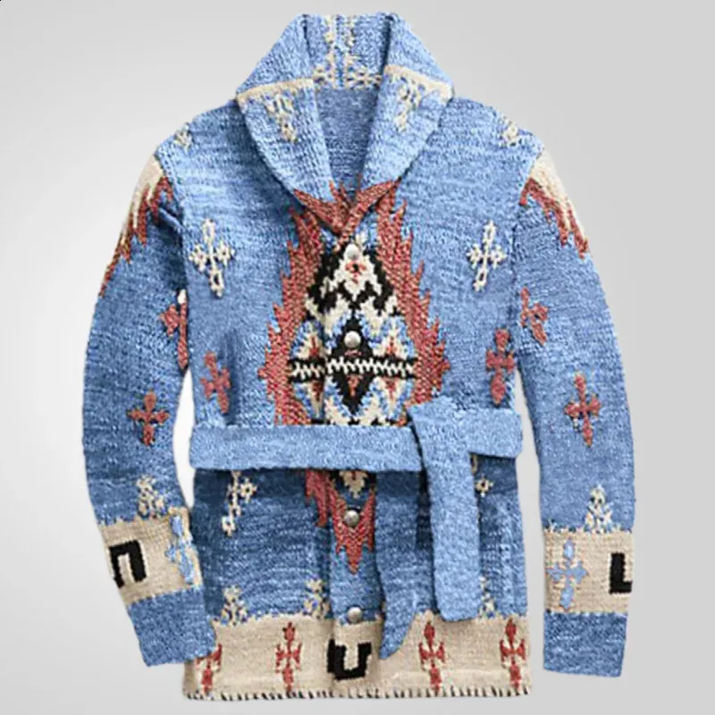 Mens Cable Knit Cardigan: Retro Jacquard Knit Jacket, Autumn