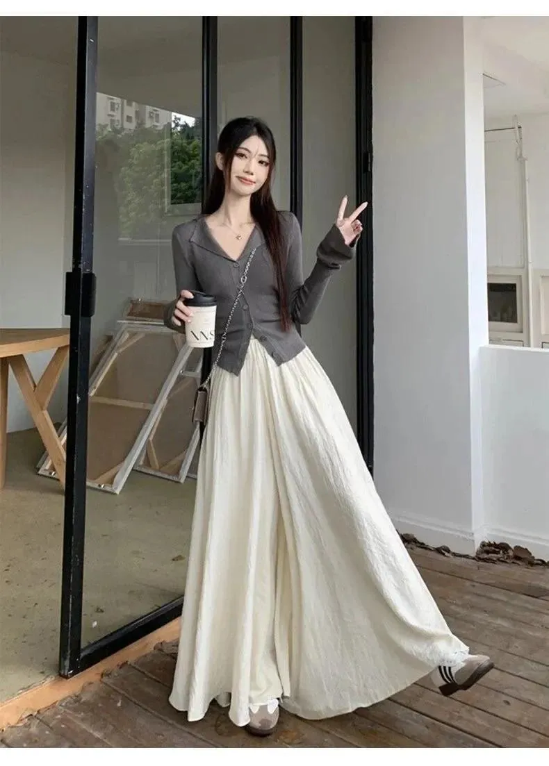 White Ice Silk Culottes High Waist Wide Leg
