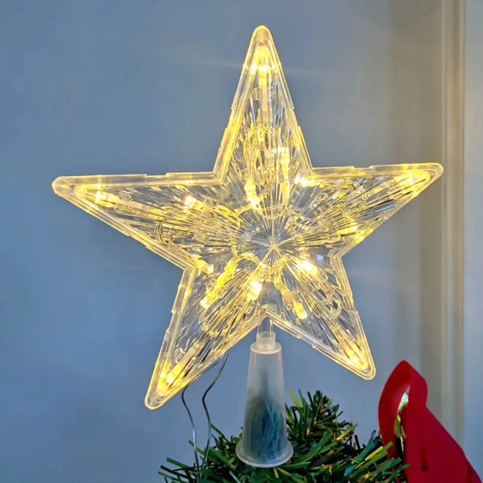 Étoile De Sapin De Noël Dorée - Cime Décorative En Plastique Scintillant - Pour Maison, Bureau, Magasin