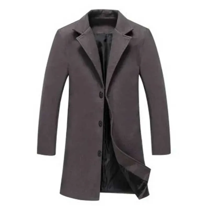 Z241004 Mens Wool Trench Coat Single Breasted Lapel Long Jacket
