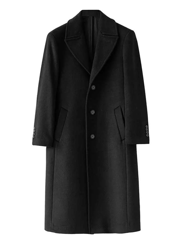 Long Wool Trench Coat Mens - Classic Single Breasted Overcoat