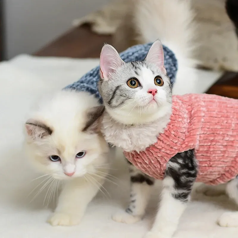 2 Pieces Sphynx Cat Sweaters - Winter Warm Faux Fur Turtleneck Vest For Hairless Cats (Pink & Gray) - View #6