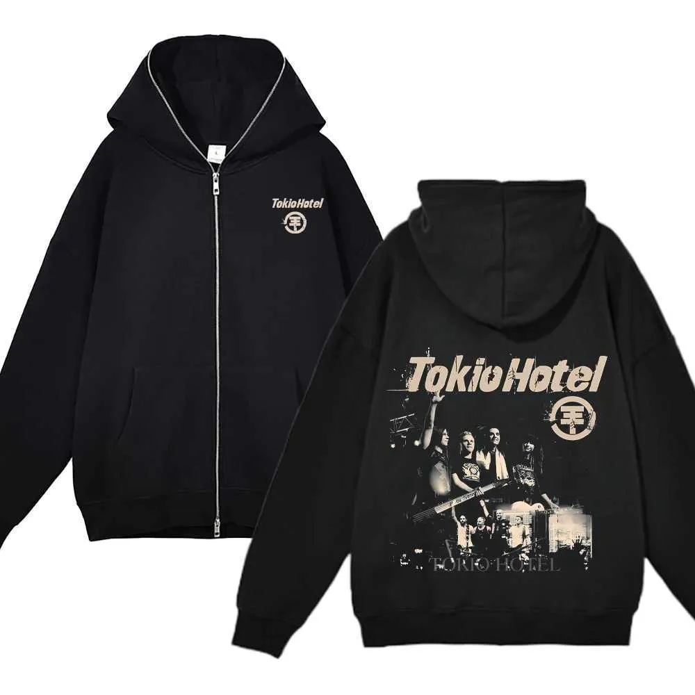 【TWN】★送料・関税込★SPOTLESS HOODIE HHHD3461 Hip Hop Tokio Hotel Print Mens Graphic Zip Up Hoodie